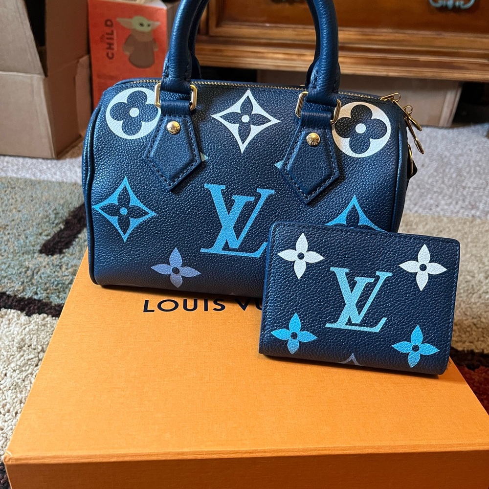 Louis Vuitton limited edition speedy 20 gradient blue with matching wallet